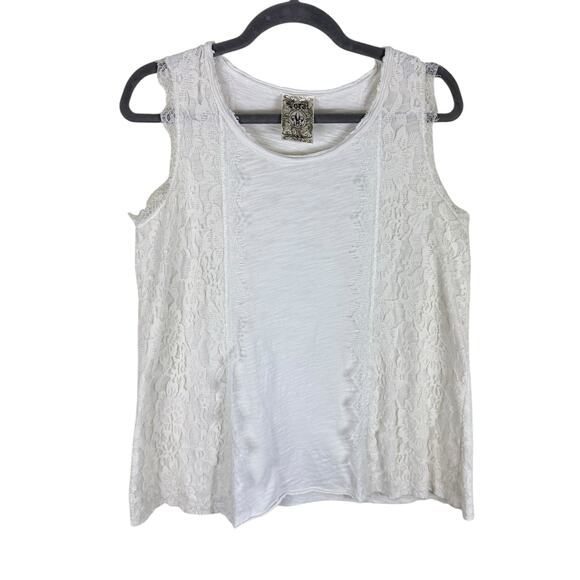 Vocal USA White 100% Cotton Lace Embellishment Round Neck Tank Blouse Size M - Picture 1 of 5